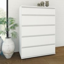 Naira Wooden Chest Of Drawers In White With 5 Drawers