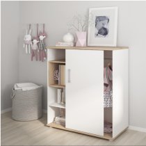 Kast Wooden Low Storage Cabinet In White High Gloss And Oak