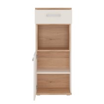 Kast Wooden Narrow Storage Cabinet In White High Gloss And Oak