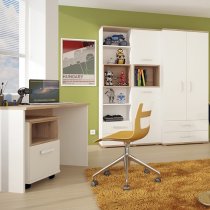 Kast Wooden Wardrobe In White High Gloss And Oak