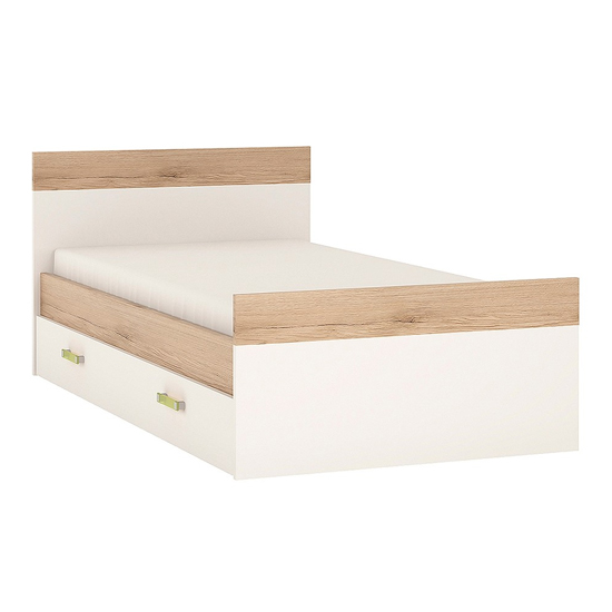 Kaas Wooden Single Bed With Drawer In White High Gloss And Oak