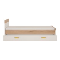 Kepo Wooden Single Bed With Drawer In White High Gloss And Oak