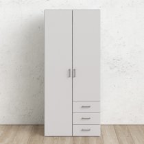 Scalia Wooden Wardrobe In White With 2 Doors And 3 drawers