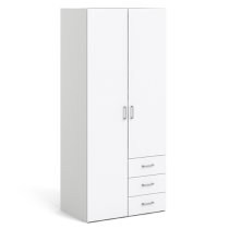 Scalia Wooden Wardrobe In White With 2 Doors And 3 drawers