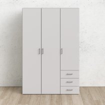 Scalia Wooden Wardrobe In White With 3 Doors And 3 Drawers