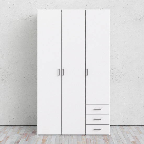 Scalia Wooden Wardrobe In White With 3 Doors 3 Drawers