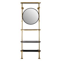 Hawkon Metal Coat Stand With Round Mirrror In Black And Brass