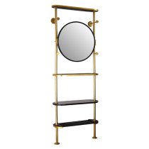 Hawkon Metal Coat Stand With Round Mirrror In Black And Brass