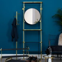 Hawkon Metal Coat Stand With Round Mirrror In Black And Brass