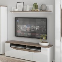 Toltec Wooden Wall Shelf In Oak And White High Gloss