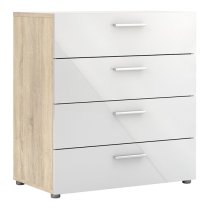 Perkin Wooden Chest Of Drawers In Oak And White Gloss 4 Drawers