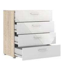 Perkin Wooden Chest Of Drawers In Oak And White Gloss 4 Drawers