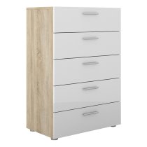 Perkin Wooden Chest Of Drawers In Oak And White Gloss 5 Drawers