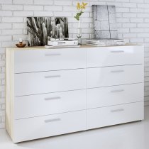 Perkin Wooden Chest Of Drawers In Oak And White Gloss 8 Drawers