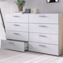 Perkin Wooden Chest Of Drawers In Oak And White Gloss 8 Drawers