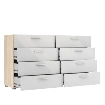 Perkin Wooden Chest Of Drawers In Oak And White Gloss 8 Drawers