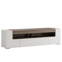 Tortola Wide Wooden TV Unit In Oak And White High Gloss