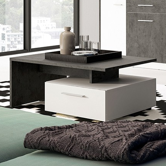 Zinger Wooden Storage Coffee Table In Slate Grey And White