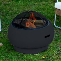 Ashur Ceramic Burning Fire Pit With Grilling In Dark Grey