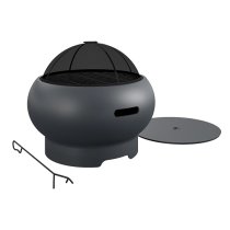 Ashur Ceramic Burning Fire Pit With Grilling In Dark Grey