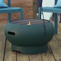 Ashur Ceramic Burning Fire Pit With Grilling In Dark Green