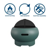 Ashur Ceramic Burning Fire Pit With Grilling In Dark Green