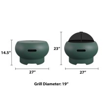 Ashur Ceramic Burning Fire Pit With Grilling In Dark Green