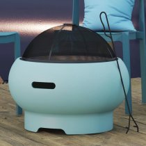 Ashur Ceramic Burning Fire Pit With Grilling In Aqua Haze