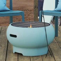 Ashur Ceramic Burning Fire Pit With Grilling In Aqua Haze