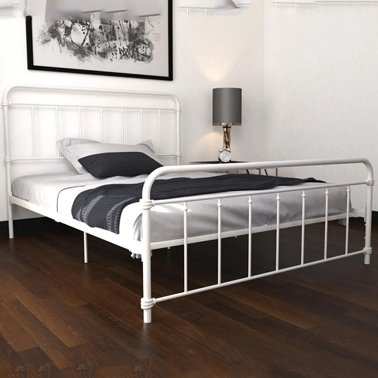 Wayne Metal Double Bed In White