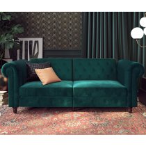 Flex Velvet Sofa Bed With Wooden Legs In Teal