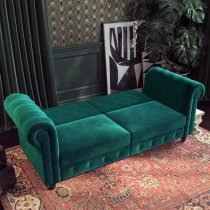 Flex Velvet Sofa Bed With Wooden Legs In Teal