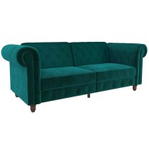 Flex Velvet Sofa Bed With Wooden Legs In Teal