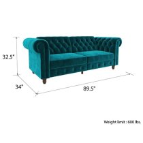 Flex Velvet Sofa Bed With Wooden Legs In Teal