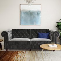 Flex Velvet Sofa Bed With Wooden Legs In Grey