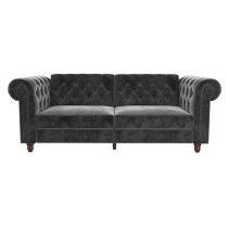 Flex Velvet Sofa Bed With Wooden Legs In Grey