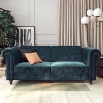 Flex Velvet Sofa Bed With Wooden Legs In Blue