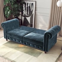 Flex Velvet Sofa Bed With Wooden Legs In Blue