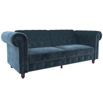 Flex Velvet Sofa Bed With Wooden Legs In Blue