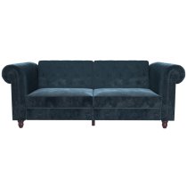 Flex Velvet Sofa Bed With Wooden Legs In Blue