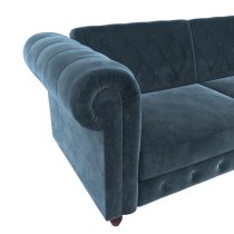 Flex Velvet Sofa Bed With Wooden Legs In Blue