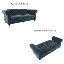 Flex Velvet Sofa Bed With Wooden Legs In Blue