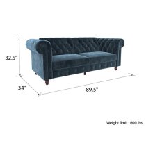 Flex Velvet Sofa Bed With Wooden Legs In Blue