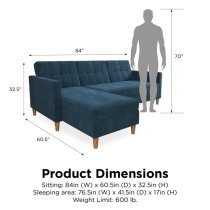 Henley Fabric Sofa Bed With Oak Legs In Blue