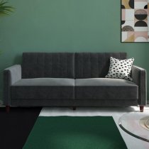 Pina Velvet Sofa Bed With Wooden Legs In Grey