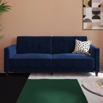 Pina Velvet Sofa Bed With Wooden Legs In Blue