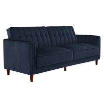 Pina Velvet Sofa Bed With Wooden Legs In Blue