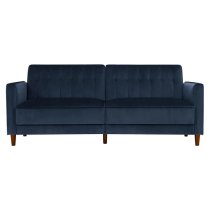 Pina Velvet Sofa Bed With Wooden Legs In Blue