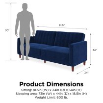 Pina Velvet Sofa Bed With Wooden Legs In Blue