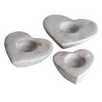 Hilari Stone Set Of Three Heart Tea Light Holders In Cream